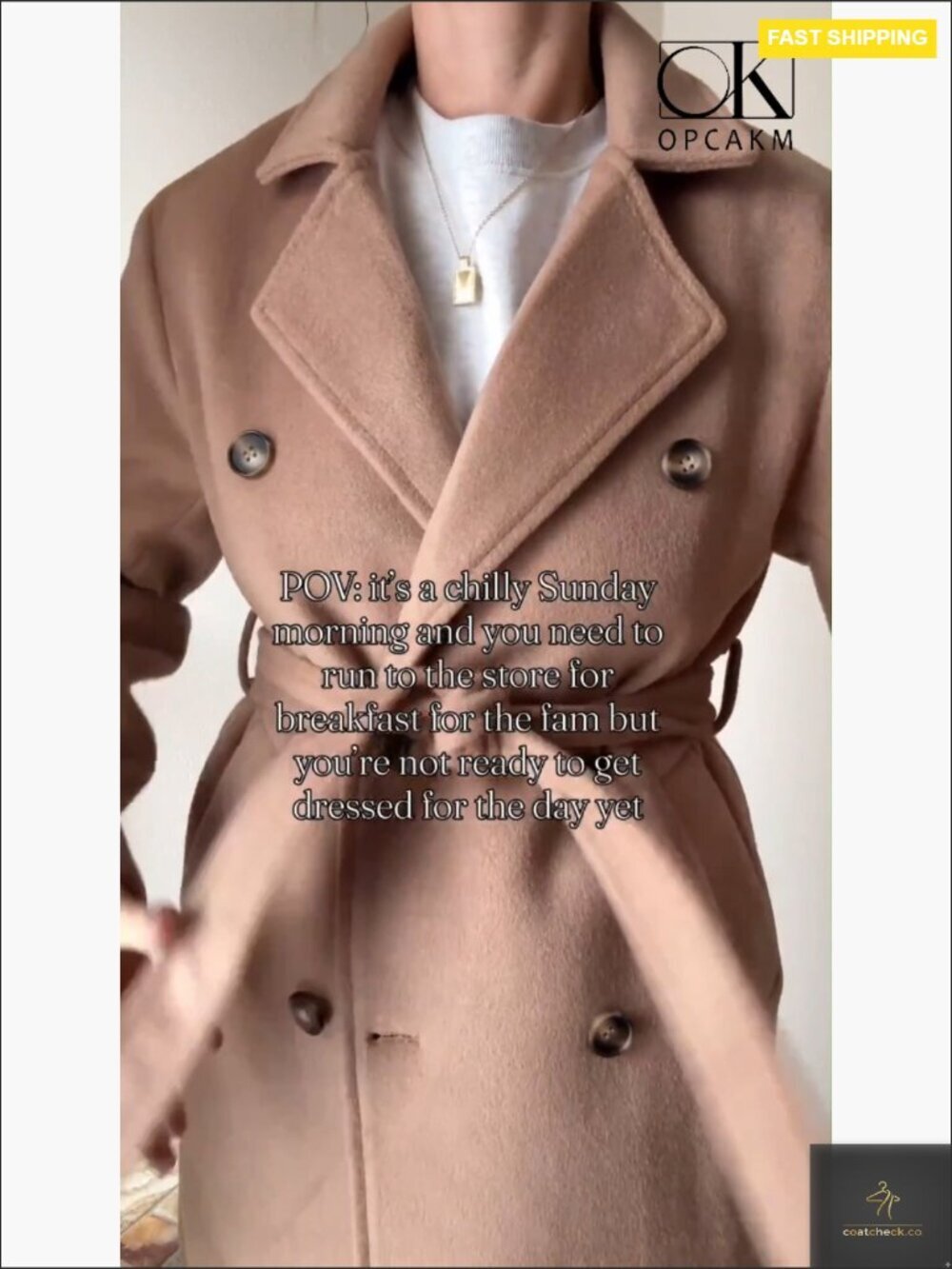 Wool Blend Pea Coat Double Breasted Notch Lapel Long Trench Coat Classic - Picture 6 of 6